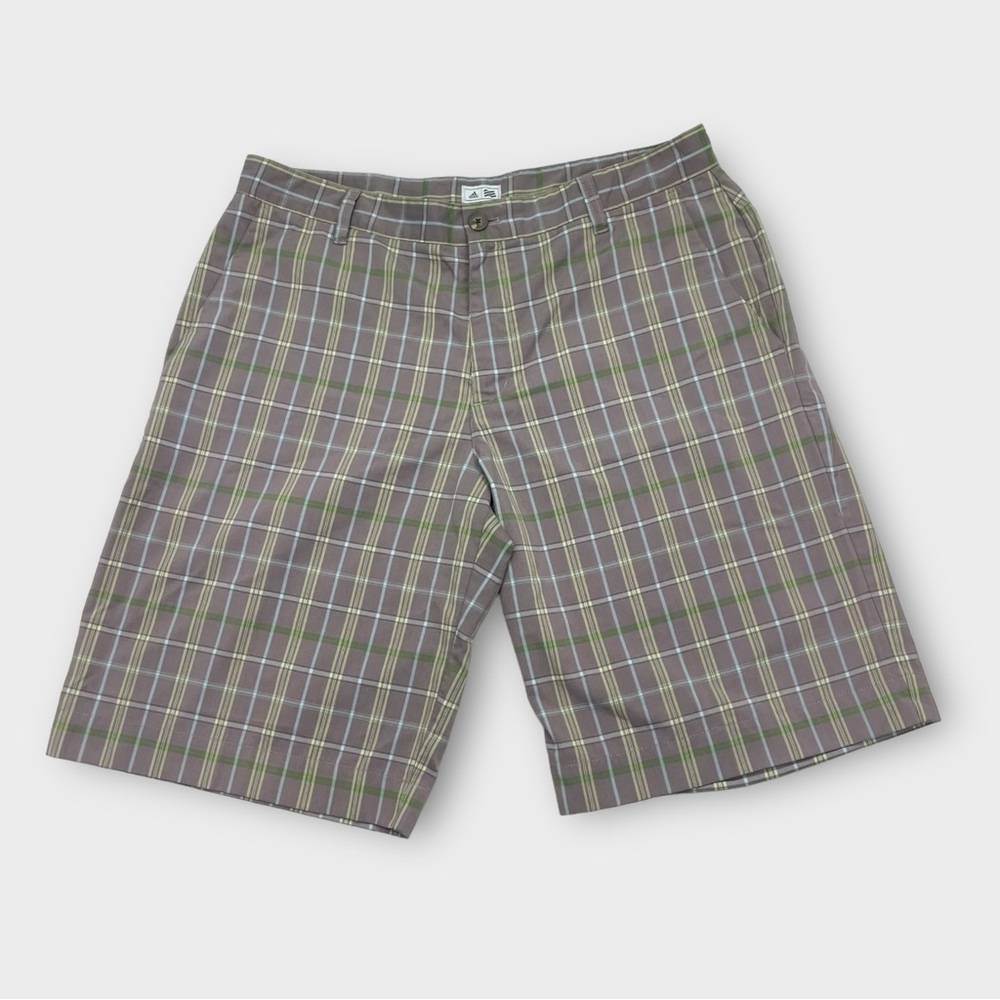 Adidas Climalite Plaid Golf Shorts Men’s Size W34 Gray Yellow Green Plaid Shorts